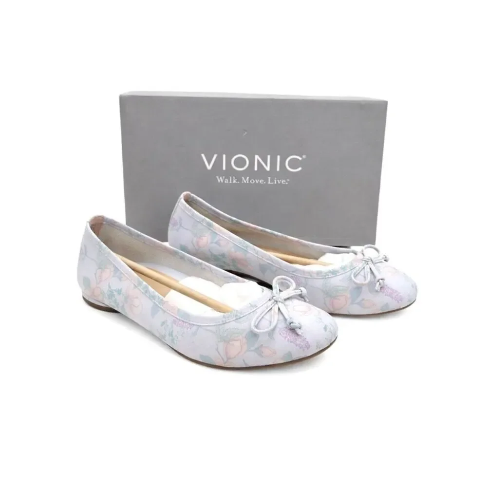Vionic Callisto Supportive Leather Ballet Flat Womens 6 Arctic Botanical Floral
